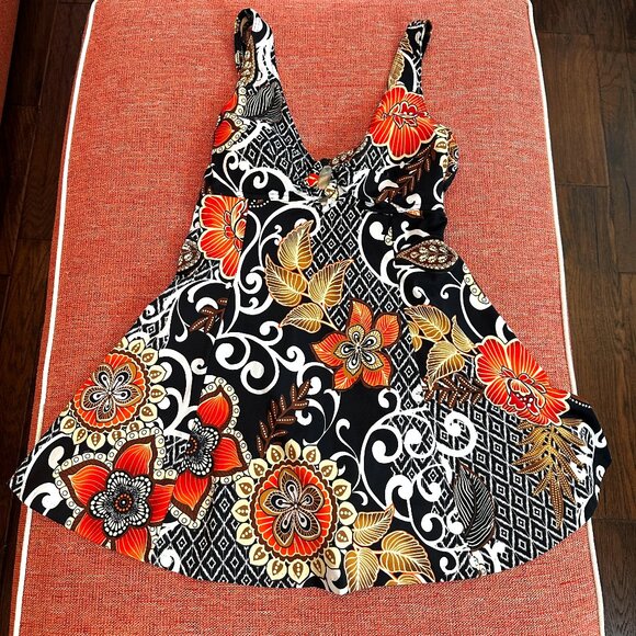 Other - Women's Swim Dress in Floral Print, Black, Orange, White Size 8